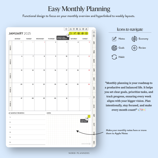 2025 Nord Monthly Portrait Digital Planner for iPad (Goodnotes, Noteful) - Image 4