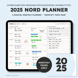 2025 Nord Monthly Landscape Digital Planner for iPad (Goodnotes, Noteful)